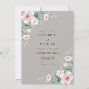 Convites Casamento Ranunculus Azul Bege Eucalipto Silenciad