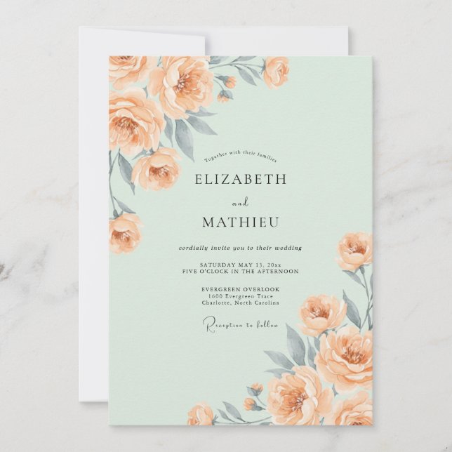 Convites Casamento Ranunculus Champanhe Menta Eucalipto (Frente)