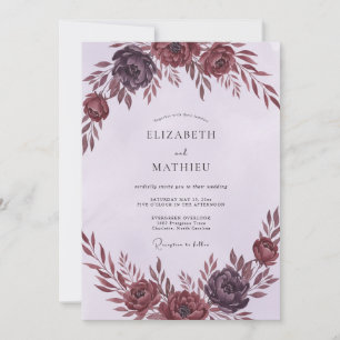 Convites Casamento Ranunculus de Ameixa Borgonha com Eucali