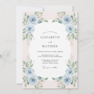 Convites Casamento Ranunculus de Pêssego Céu com Eucalipto 