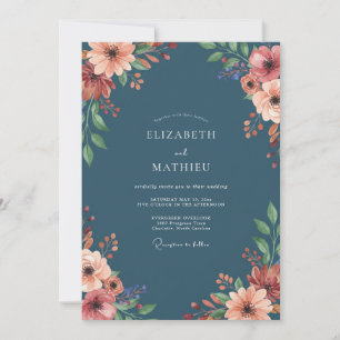 Convites Casamento Ranunculus de Pêssego de Aço Eucalipto S