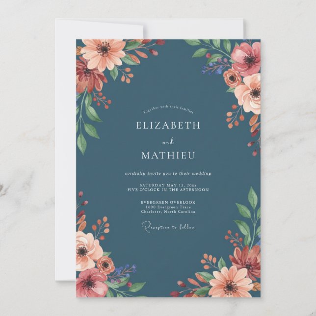 Convites Casamento Ranunculus de Pêssego de Aço Eucalipto S (Frente)