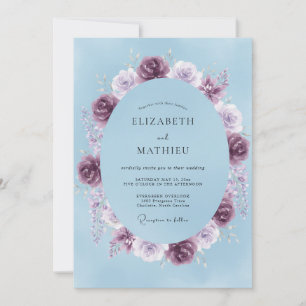 Convites Casamento Ranunculus Eucalipto Ameixa Azul Pó