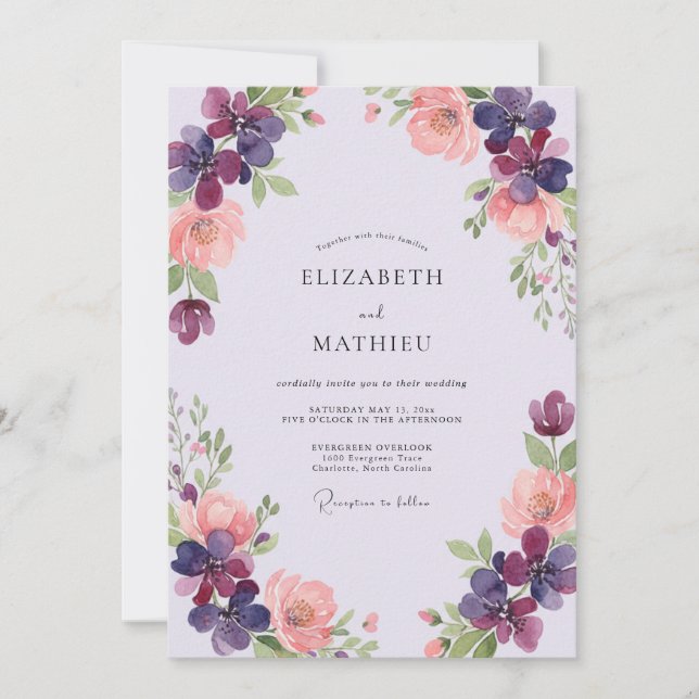 Convites Casamento Ranunculus Eucalipto Ameixa Damasco (Frente)