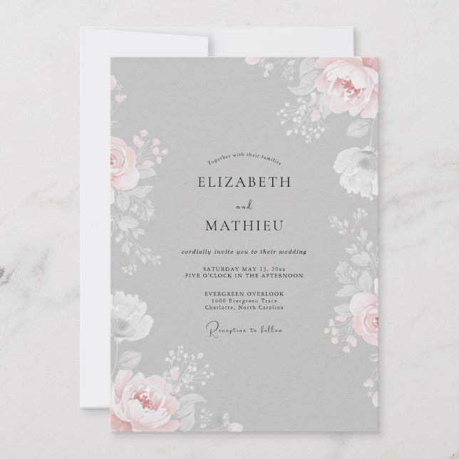 Convites Casamento Ranunculus Eucalipto Bege Cinza (Frente)