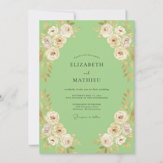 Convites Casamento Ranunculus Eucalipto Creme Menta (Frente)