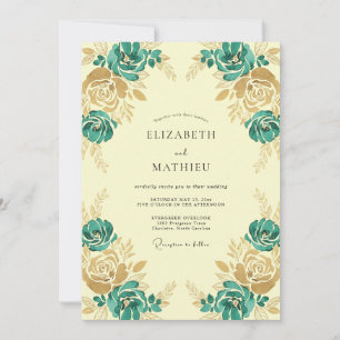 Convites Casamento Ranunculus Eucalipto Dourado Azul-Verde