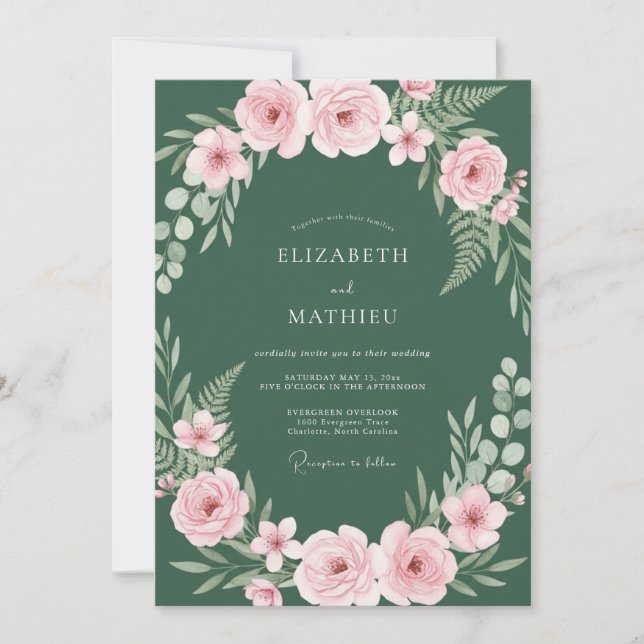 Convites Casamento Ranunculus Eucalipto Floresta Corada (Frente)