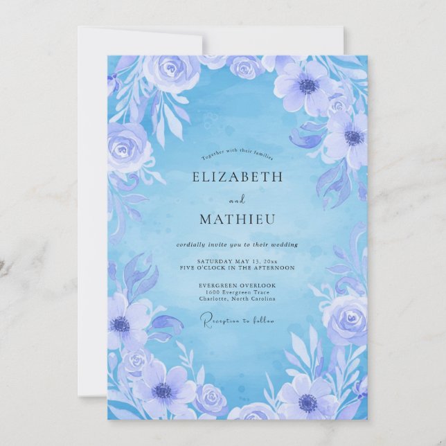 Convites Casamento Ranunculus Eucalipto Frost Periwinkle (Frente)