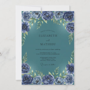 Convites Casamento Ranunculus Eucalipto Índigo Verde-água