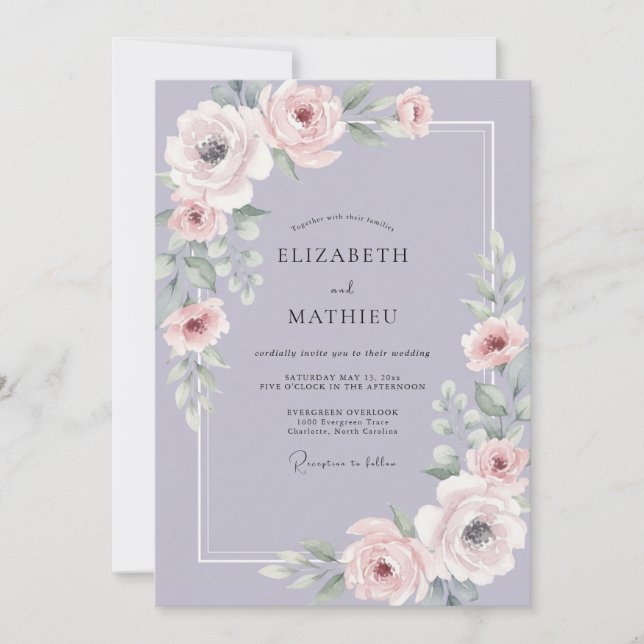 Convites Casamento Ranunculus Eucalipto Lavanda Malva (Frente)