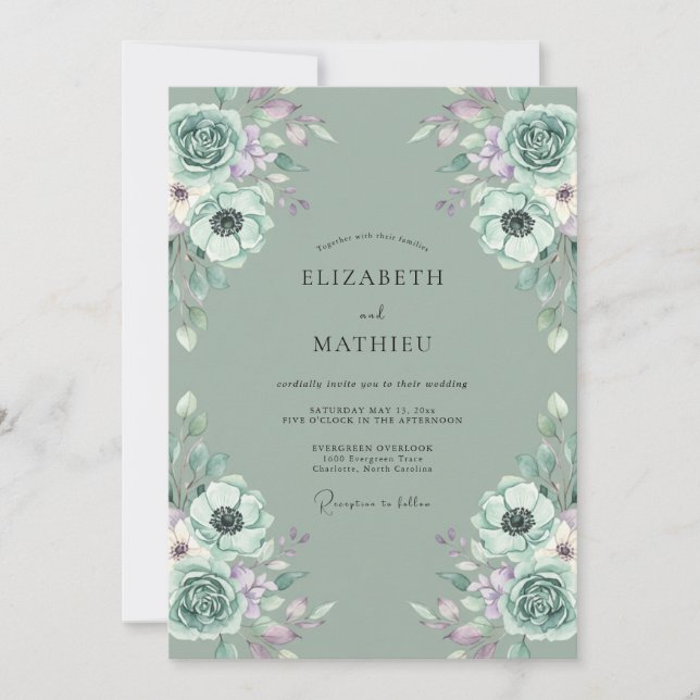 Convites Casamento Ranunculus Eucalipto Lilás Espuma do Mar (Frente)
