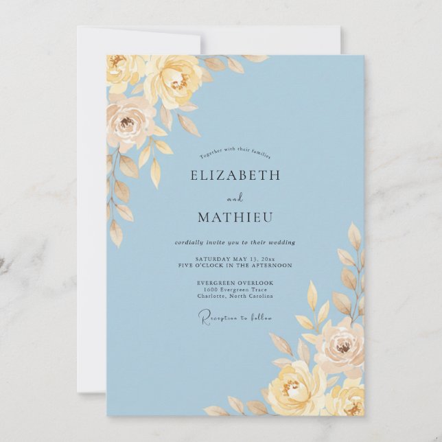 Convites Casamento Ranunculus Eucalipto Manteiga Azul-Celes (Frente)