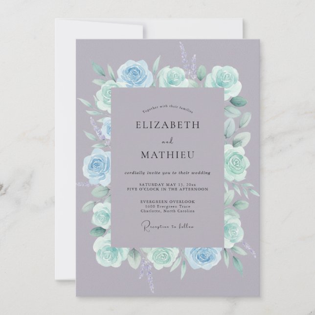 Convites Casamento Ranunculus Eucalipto Menta Ardósia (Frente)