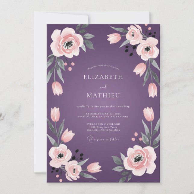 Convites Casamento Ranunculus Eucalipto Pêssego Ameixa (Frente)