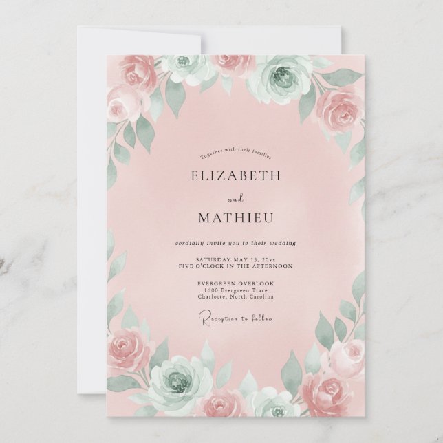 Convites Casamento Ranunculus Eucalipto Rosa Pétala Empoeir (Frente)