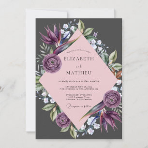 Convites Casamento Ranunculus Eucalipto Silenciado Ameixa C