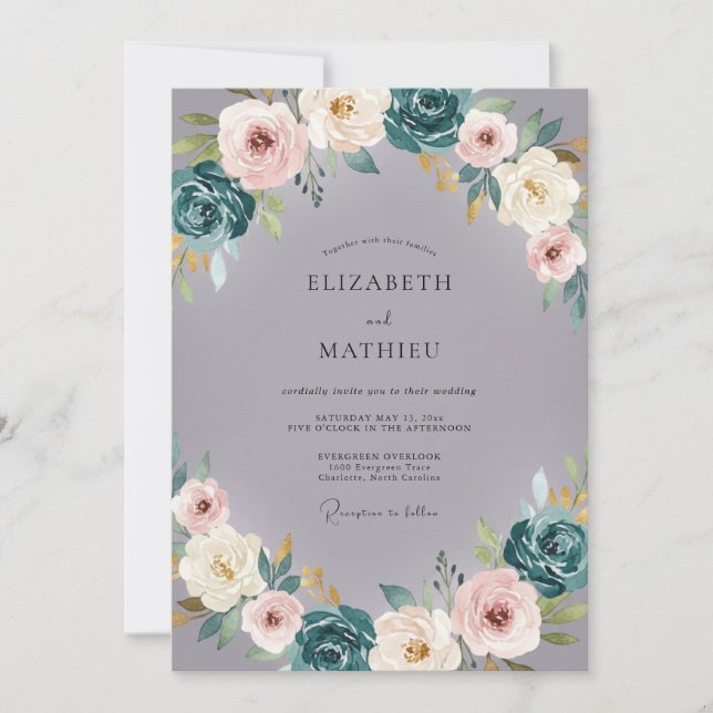 Convites Casamento Ranunculus Eucalipto Silenciado Lavanda  (Frente)