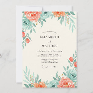 Convites Casamento Ranunculus Eucalipto Teal Salmão