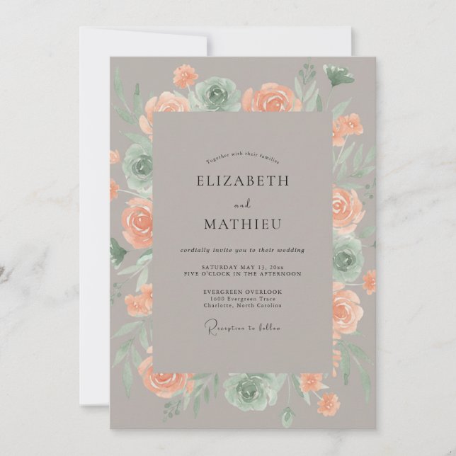 Convites Casamento Ranunculus Eucalipto Tom Taupe e Verde-M (Frente)