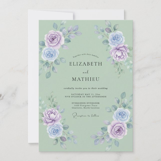 Convites Casamento Ranunculus Lilás Espuma do Mar Eucalipto (Frente)
