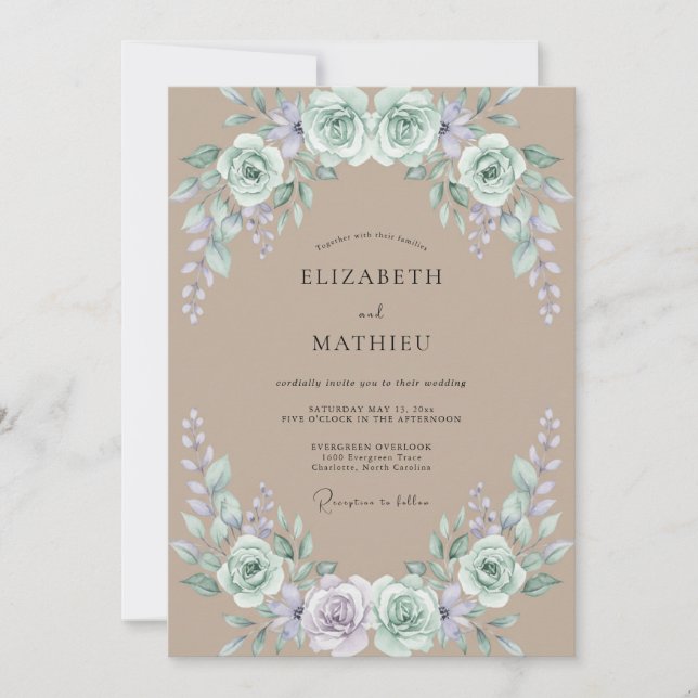 Convites Casamento Ranunculus Poeira de Eucalipto Tom Taupe (Frente)