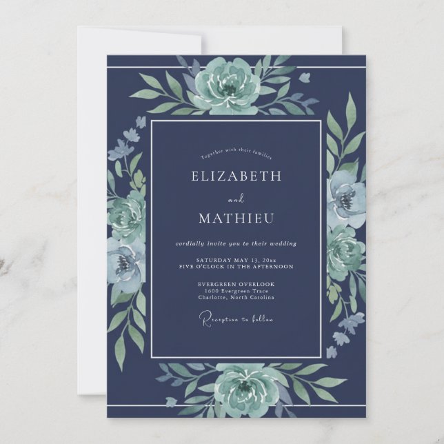 Convites Casamento Rápido de Inverno Azul-Marinho (Frente)