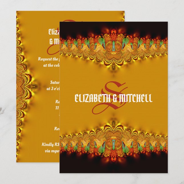 Convites Casamento Rasta Tango Dourado Lace Monograma (Frente/Verso)