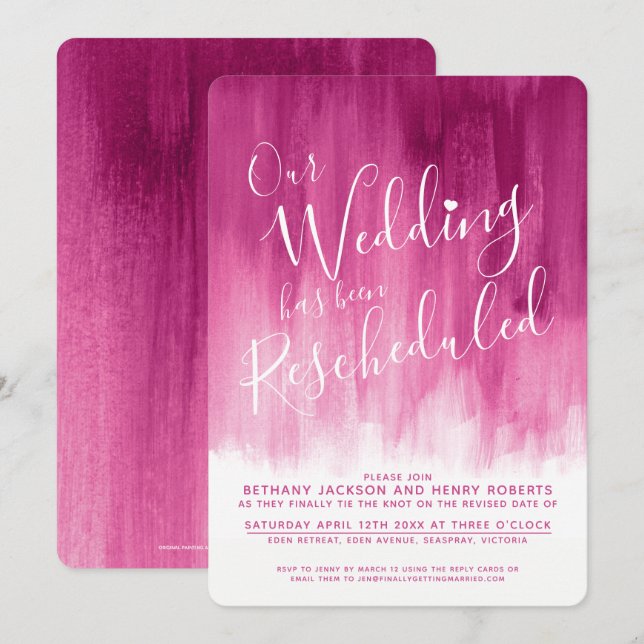 Convites Casamento reagendado de arte rosa vermelha (Frente/Verso)