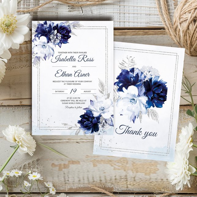 Convites Casamento Real Azul Branco E Prata (Criador carregado)