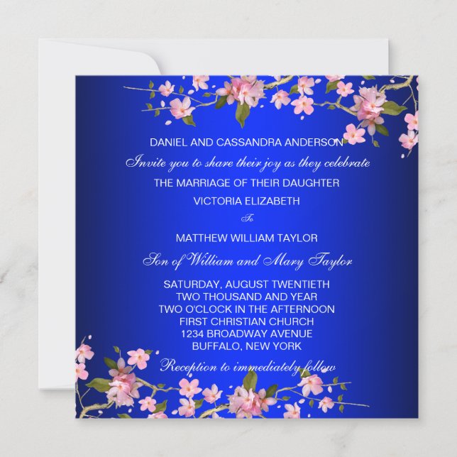 Convites Casamento Real Azul - Cerejeira Japonesa (Frente)