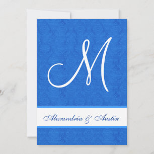 Convites Casamento Real Azul e Branco Damasco Quadrado A457