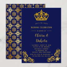 Casamento Real Azul e Dourado Damask