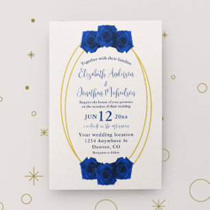 Convites Casamento Real Azul e Geométrico Dourado