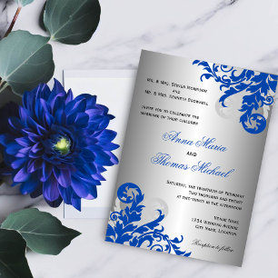 Convites Casamento Real Azul e Silver Flourish
