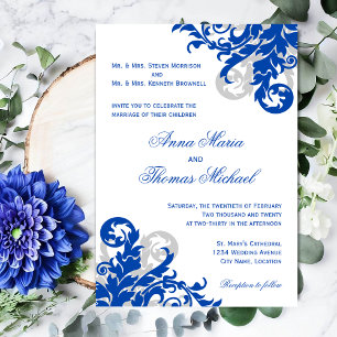 Convites Casamento Real Azul e Silver Flourish