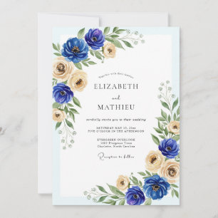 Convites Casamento Real Azul Elegante de Primavera