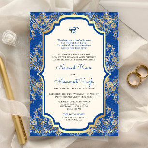 Convites Casamento Real Azul Lace Código QR Anand Karaj Sik