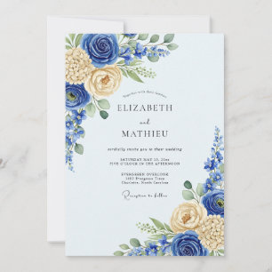 Convites Casamento Real Azul na Primavera Florido