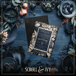 Convites Casamento Real Blue & Champagne White Bloom