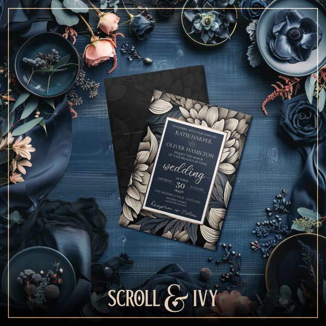 Convites Casamento Real Blue & Champagne White Bloom ( The Luxe Floral Wedding Suite - Wedding Invitation (Front))