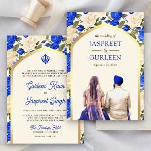 Convites Casamento Real Blue Floral Punjabi Anand Karaj Sik