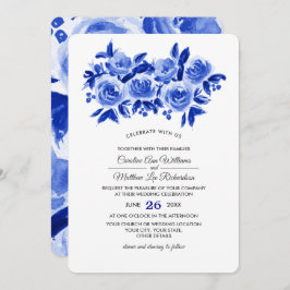 Convites Casamento Real Blue Floral Watercolor