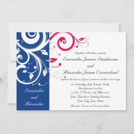 Convites Casamento Real Blue/Fuchsia Swirl