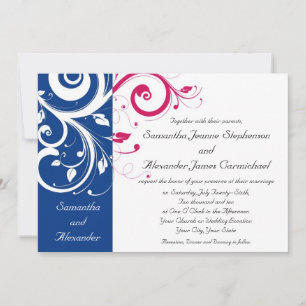 Convites Casamento Real Blue/Fuchsia Swirl