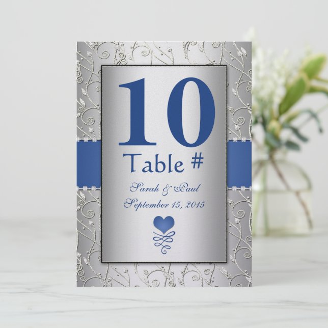 Convites Casamento Real Blue Silver Swirl (Em pé/Frente)
