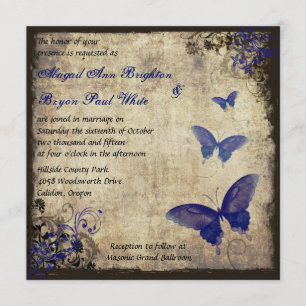 Convites Casamento Real Blue Vintage Butterfly
