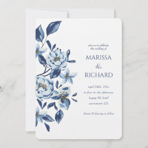 Convites Casamento Real Blue White Floral Monograma