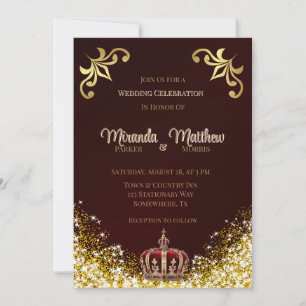 Convites Casamento Real Burgundy Dourado Flourish