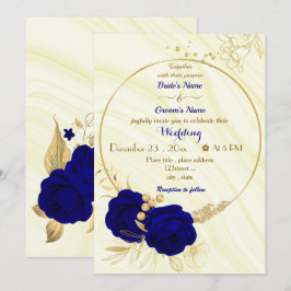 Convites casamento real com flores azuis douradas